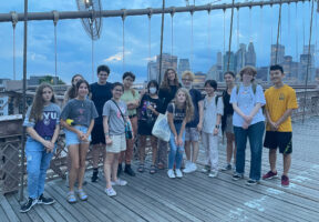 Campers on the Brooklyn Bridge